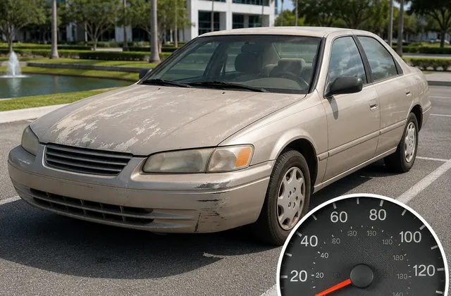 Older high-mileage sedan with odometer detail